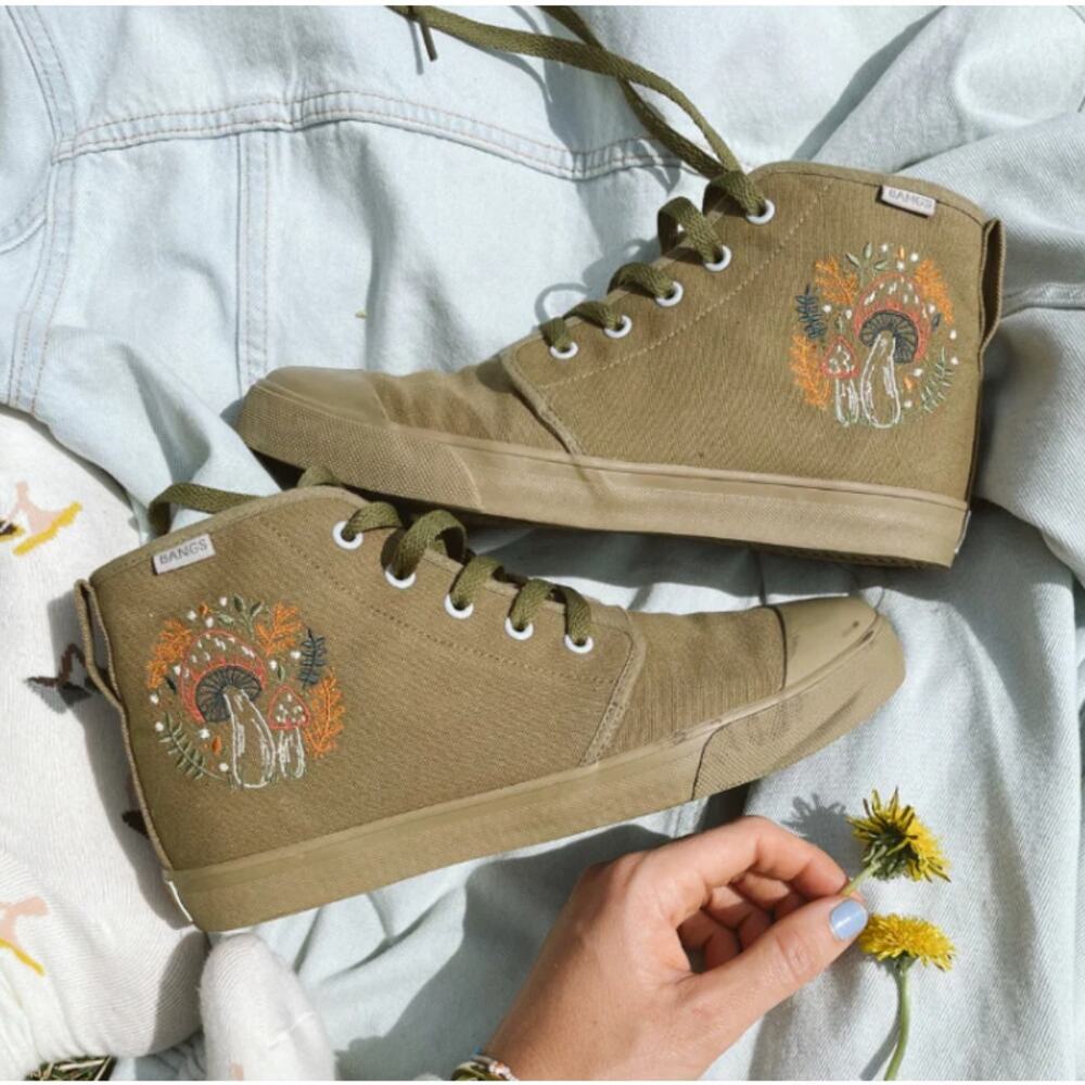 Bangs mushroom embroidered high top sneakers